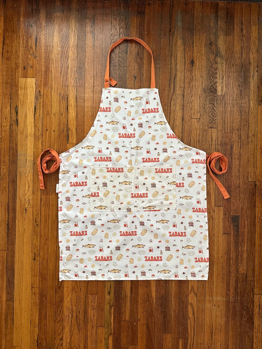 Zabar's Graphic Print Apron with Orange Straps